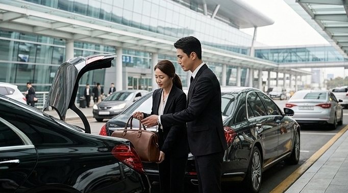 공항 의전 차량에 짐을 싣는 모습